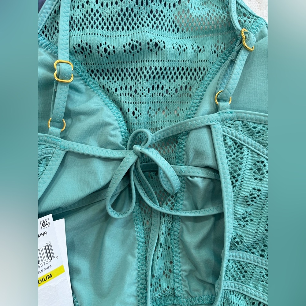 BNWT BECCA Elegant Seafoam Blue Green Lace Swimsuit $128 - Picture 5 of 6